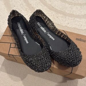 NIB Mini Melissa Girls Campana - Glitter Black Size 11